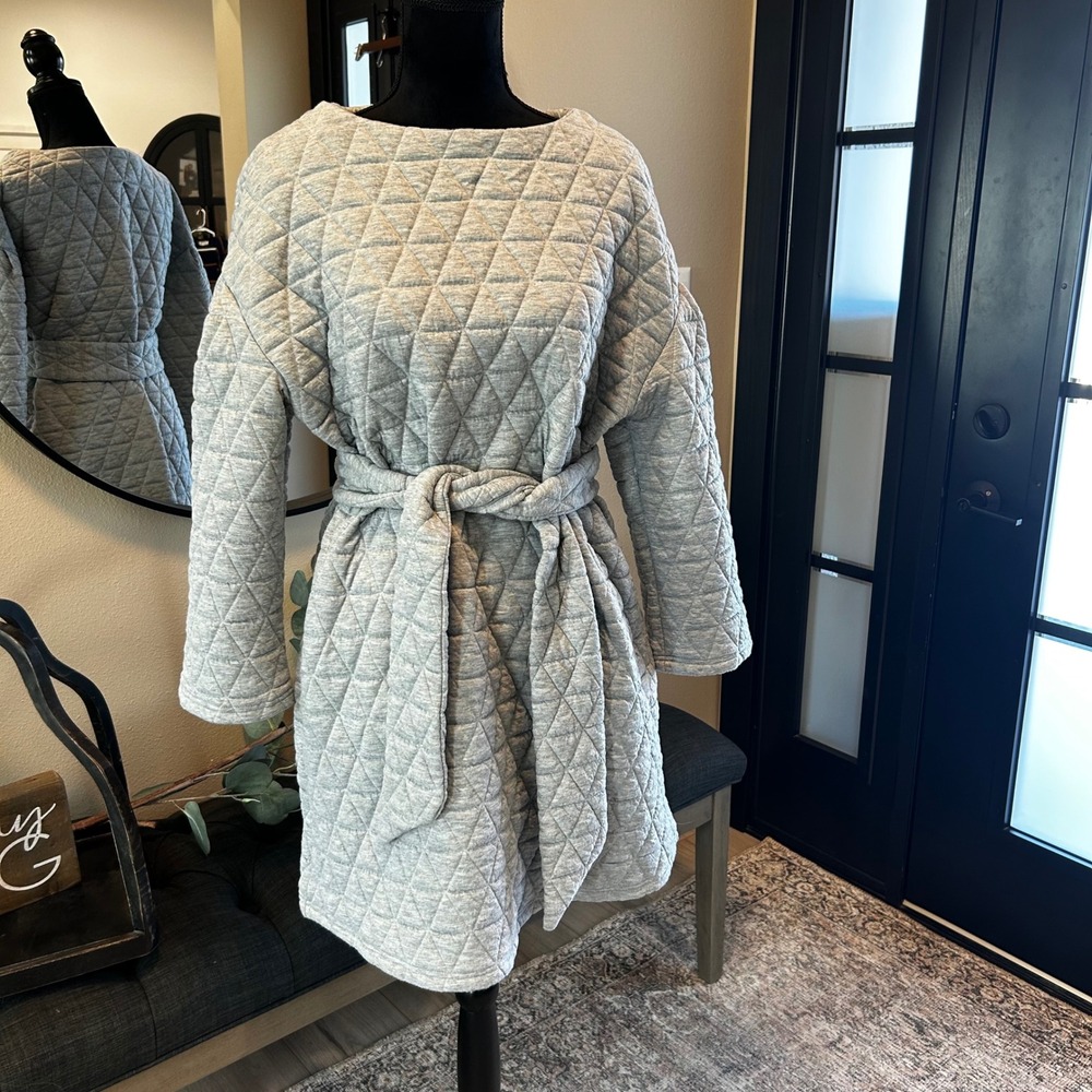 PrettyGarden Womens Quilted Belted Wrap Coat Gray Triangle Pattern Size M 7392
